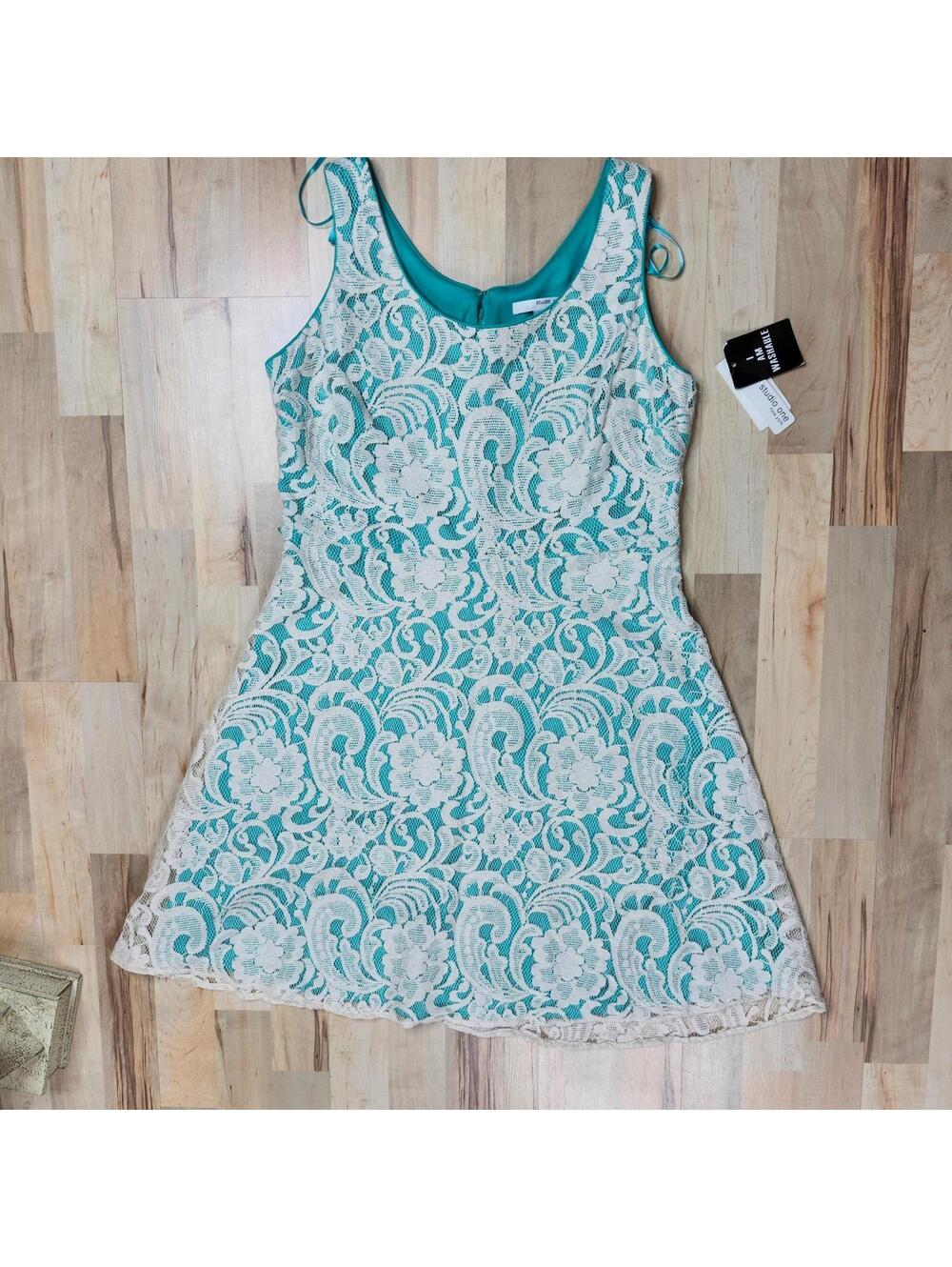 NEW Studio One Lace Dress Ivory Mint Sleeveless Party Cocktail Dress Size 14